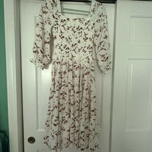 Baltic Born Cream Floral Ruffled Long Sleeve Midi Dress